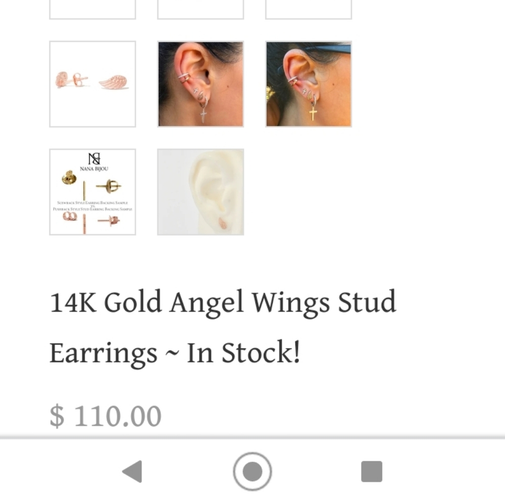 14K Rose Gold Angel Wing Stud (Genuine Gold) - Picture 5 of 6